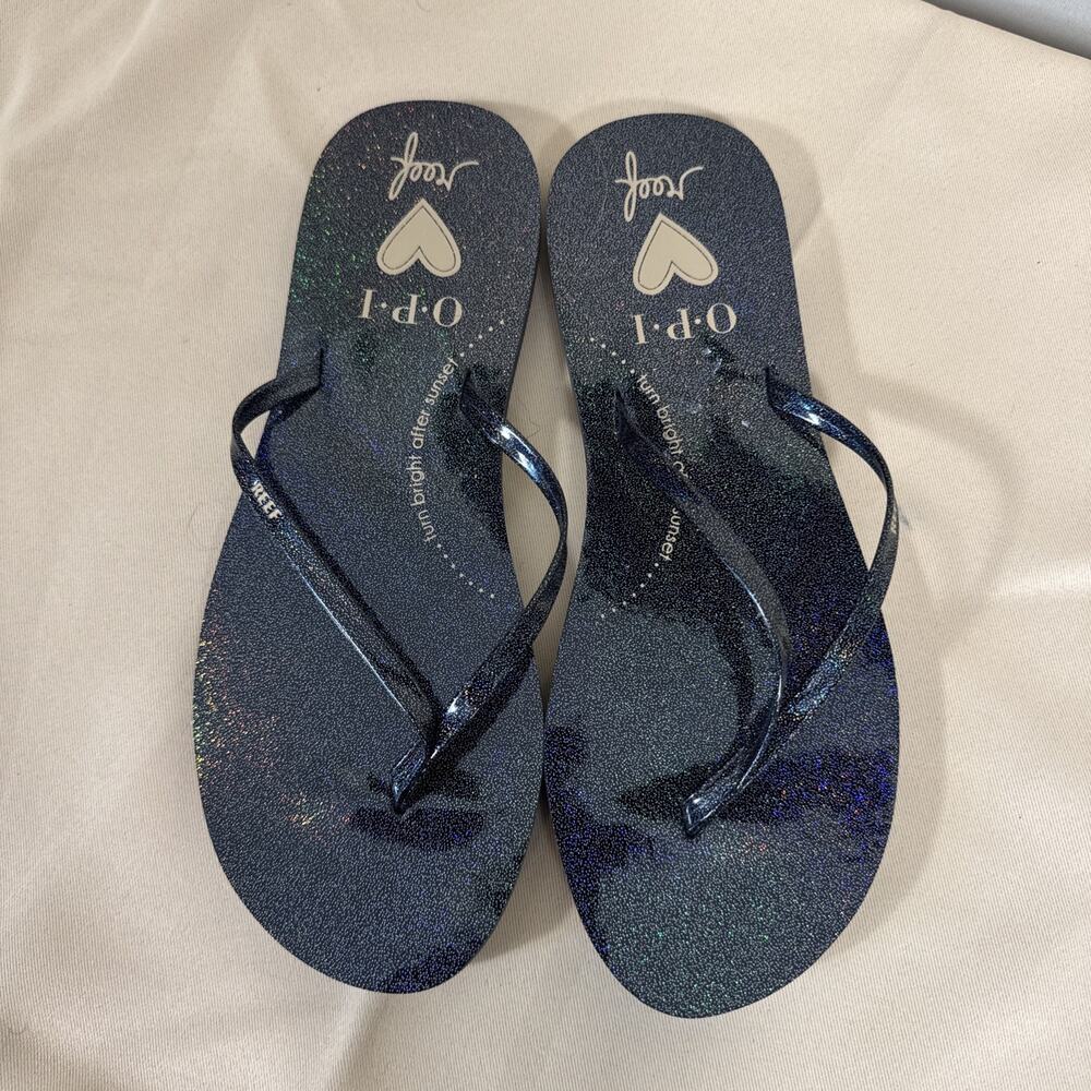 Reef x OPI Women’s Flip Flops Size 9 Black Glitter I Do Bridal Wedding Sandals